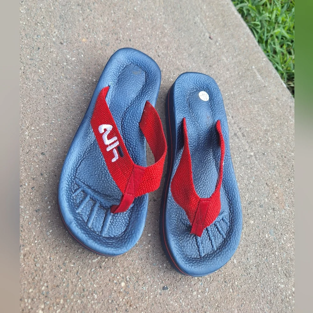 Fila Flip Flops Vintage Stock Blue with Red Canvas Straps